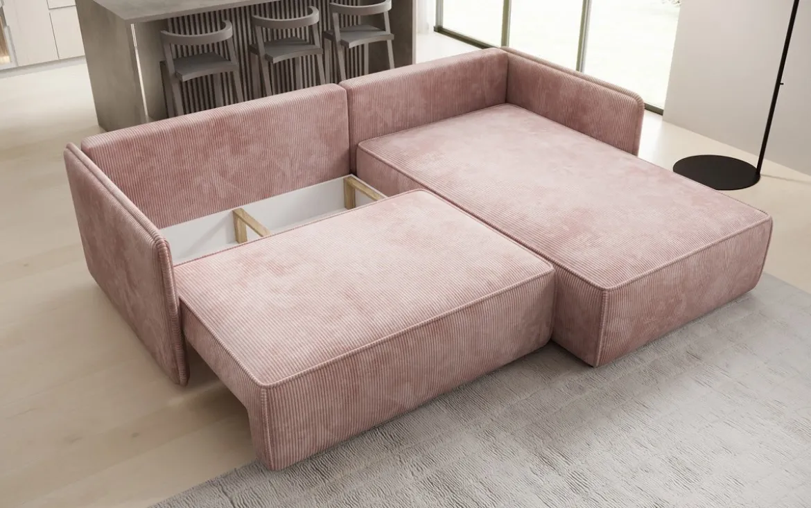 Designer Ecksofa Marlen mit Schlaf- und Klappfunktion in Cord