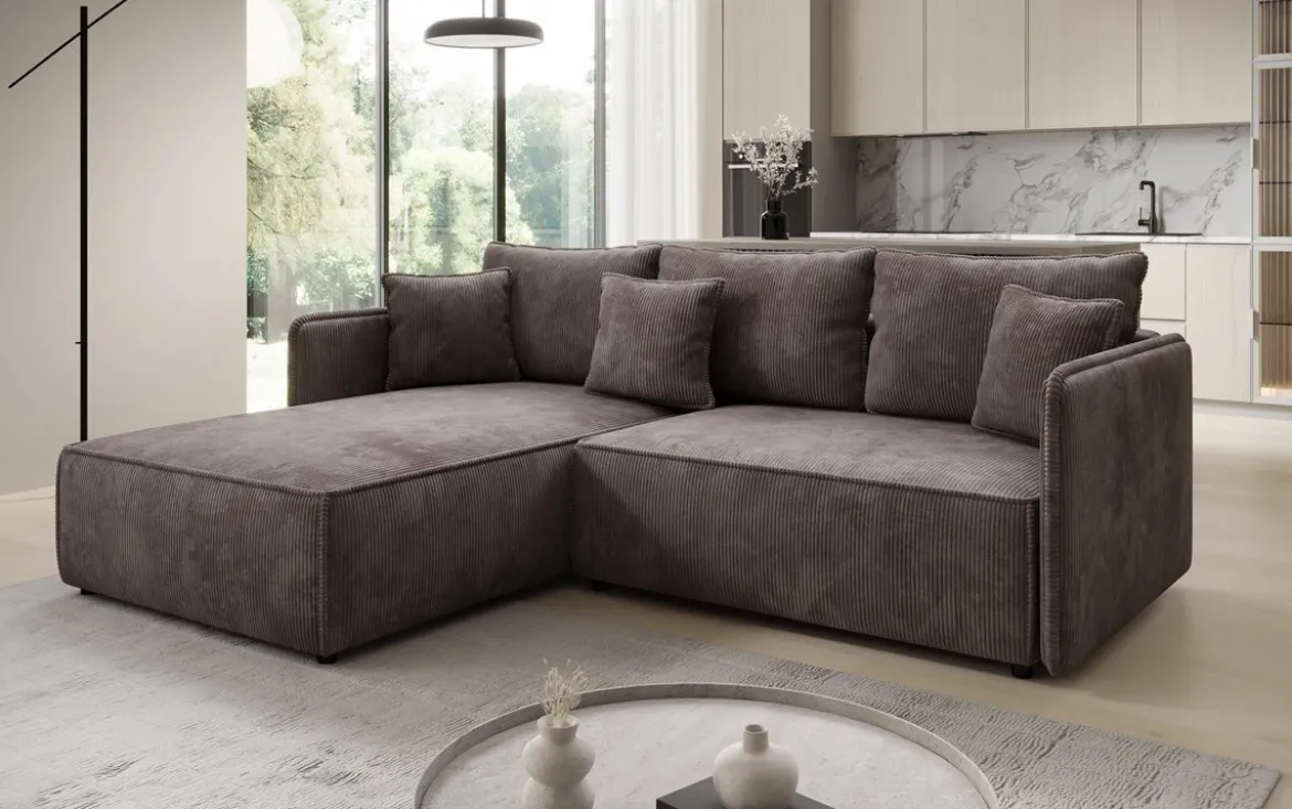 Designer Ecksofa Marlen mit Schlaf- und Klappfunktion in Cord