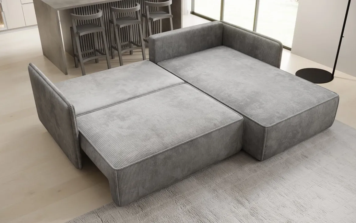 Designer Ecksofa Marlen mit Schlaf- und Klappfunktion in Cord