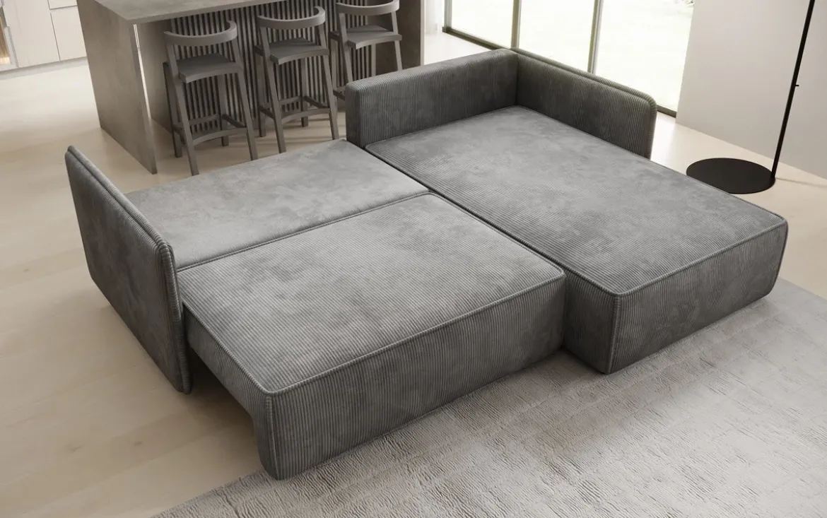 Designer Ecksofa Marlen mit Schlaf- und Klappfunktion in Cord
