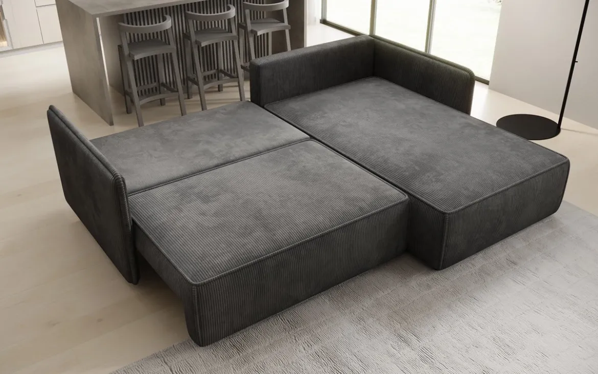 Designer Ecksofa Marlen mit Schlaf- und Klappfunktion in Cord