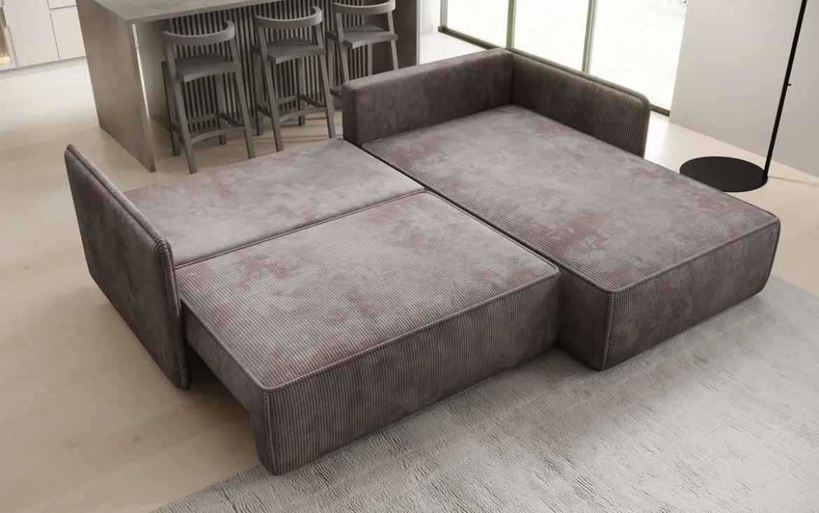 Designer Ecksofa Marlen mit Schlaf- und Klappfunktion in Cord