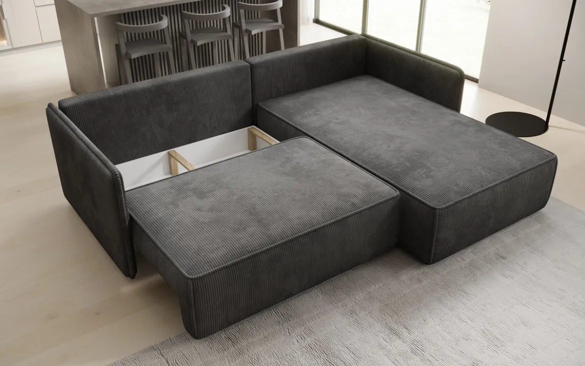 Designer Ecksofa Marlen mit Schlaf- und Klappfunktion in Cord