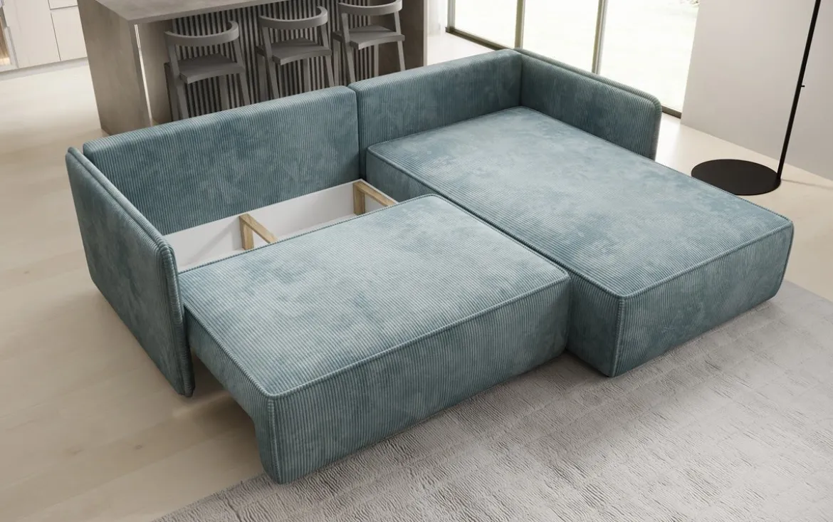 Designer Ecksofa Marlen mit Schlaf- und Klappfunktion in Cord