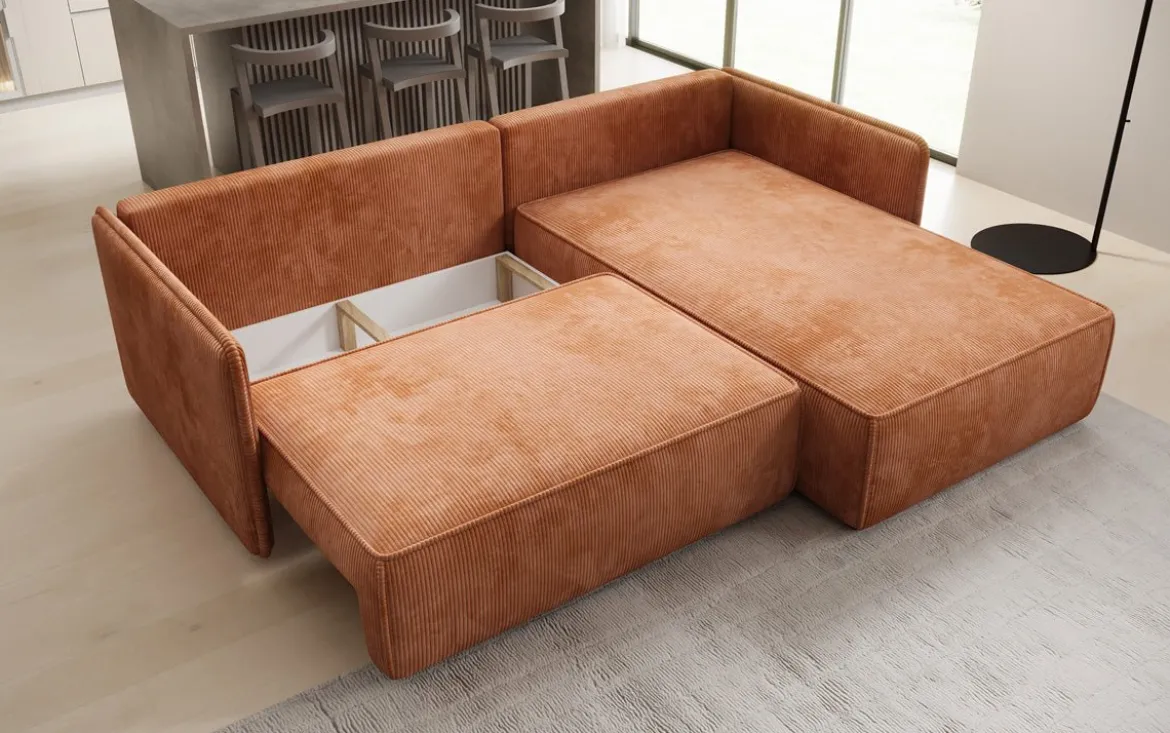 Designer Ecksofa Marlen mit Schlaf- und Klappfunktion in Cord
