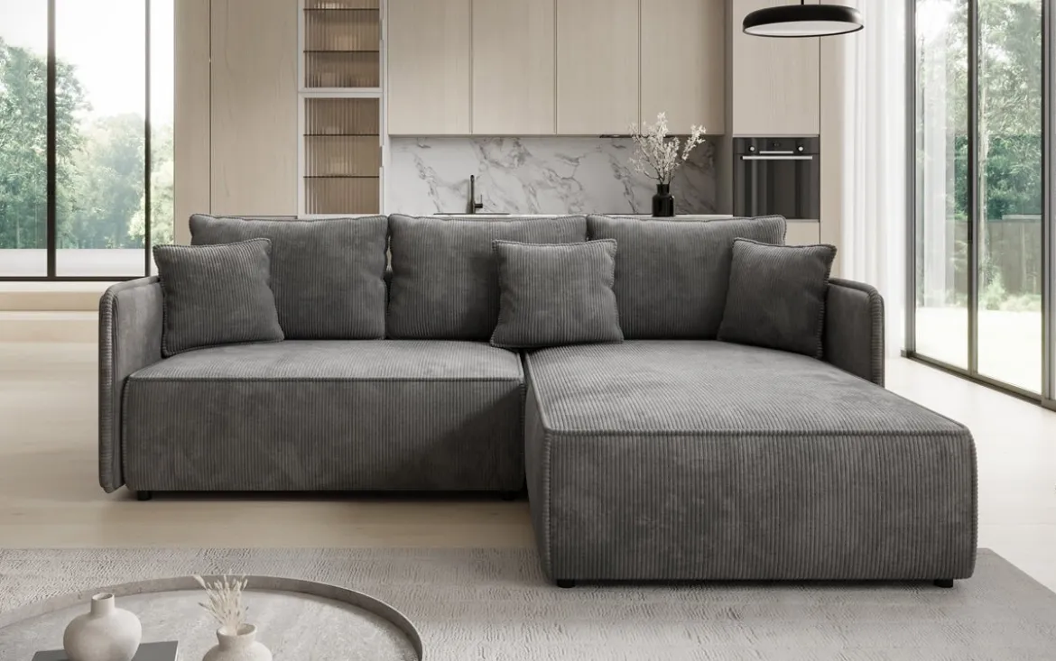 Designer Ecksofa Marlen mit Schlaf- und Klappfunktion in Cord