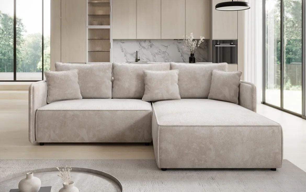 Designer Ecksofa Marlen mit Schlaf- und Klappfunktion in Cord