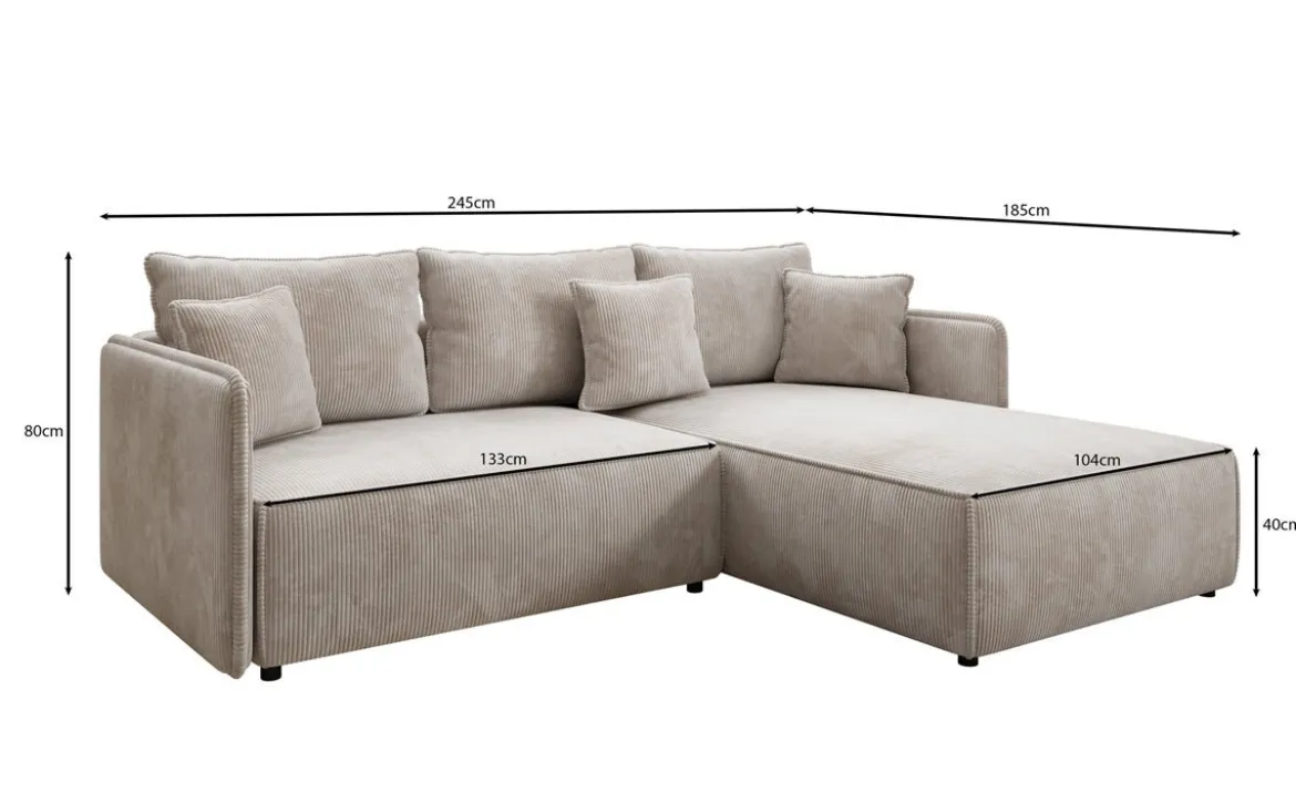Designer Ecksofa Marlen mit Schlaf- und Klappfunktion in Cord