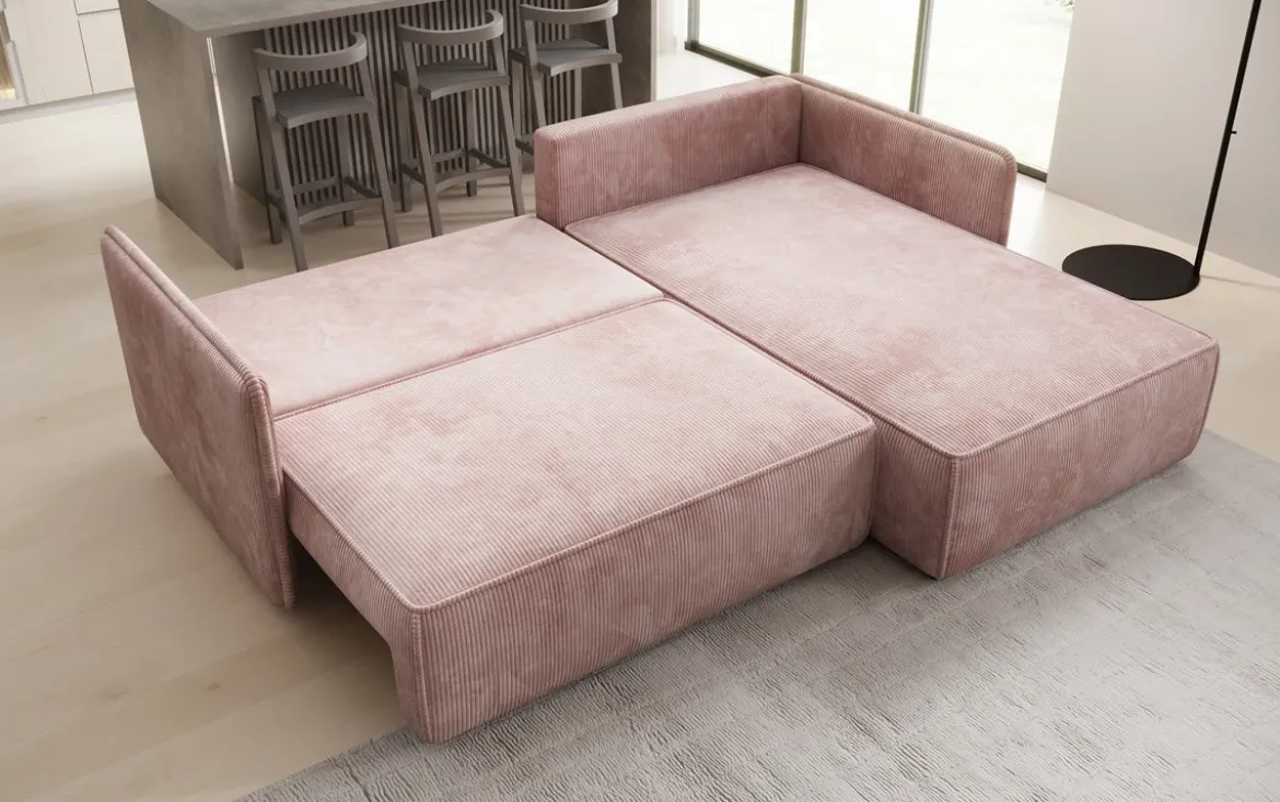 Designer Ecksofa Marlen mit Schlaf- und Klappfunktion in Cord