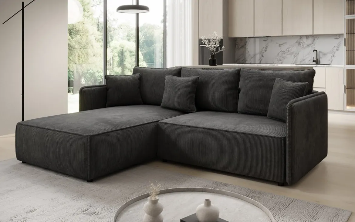 Designer Ecksofa Marlen mit Schlaf- und Klappfunktion in Cord