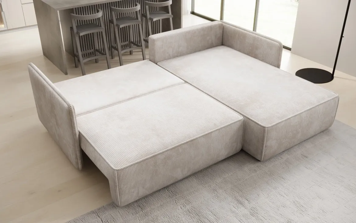 Designer Ecksofa Marlen mit Schlaf- und Klappfunktion in Cord