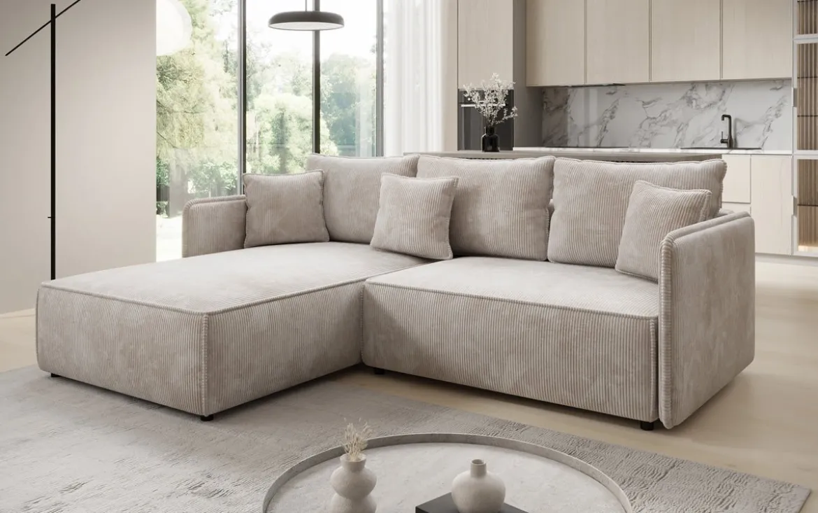 Designer Ecksofa Marlen mit Schlaf- und Klappfunktion in Cord