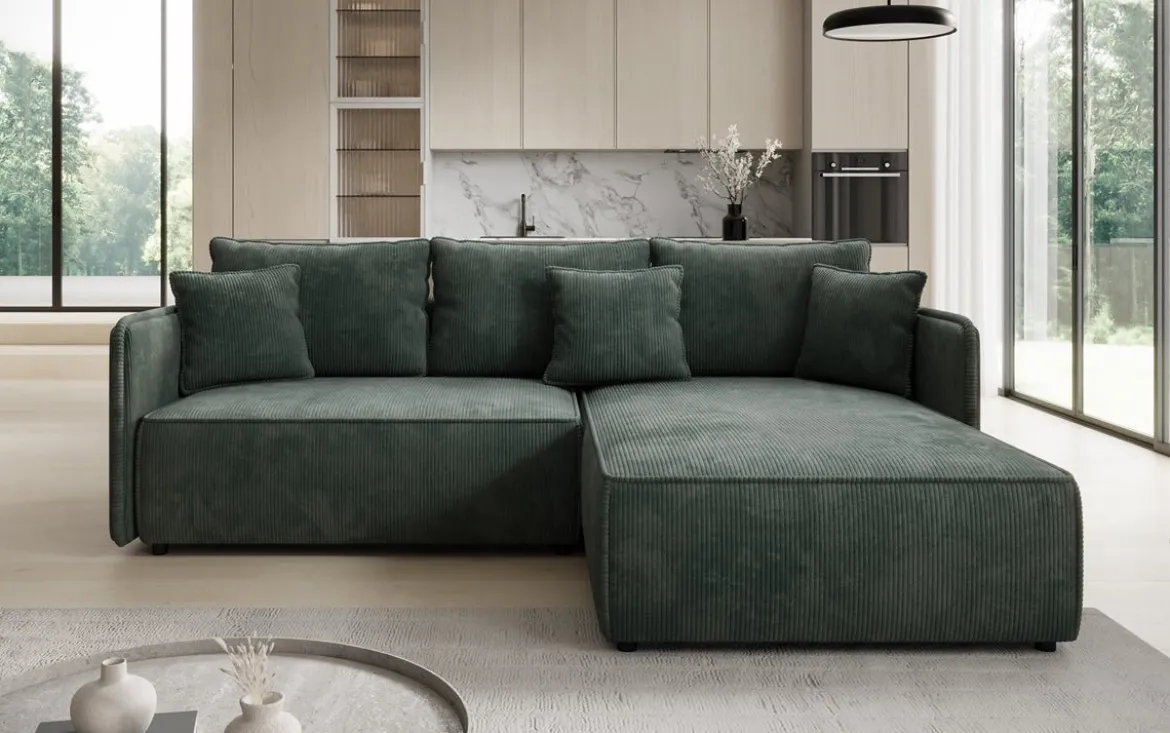 Designer Ecksofa Marlen mit Schlaf- und Klappfunktion in Cord