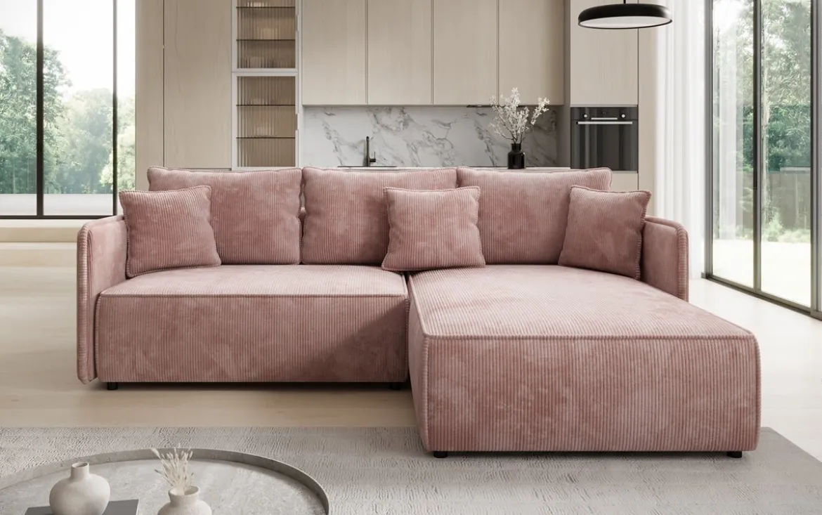 Designer Ecksofa Marlen mit Schlaf- und Klappfunktion in Cord