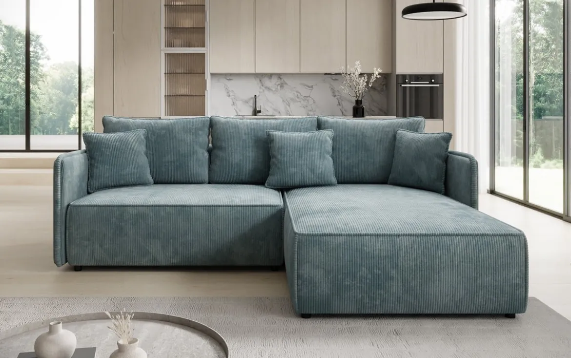 Designer Ecksofa Marlen mit Schlaf- und Klappfunktion in Cord