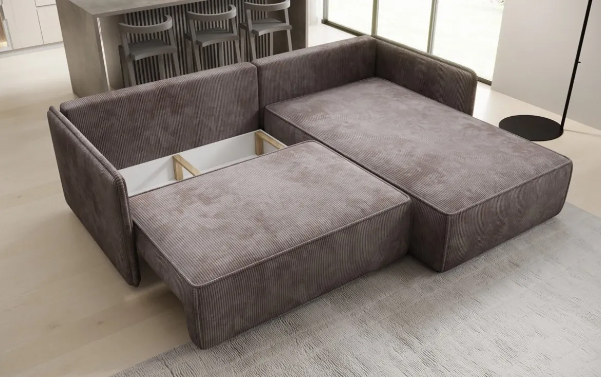Designer Ecksofa Marlen mit Schlaf- und Klappfunktion in Cord
