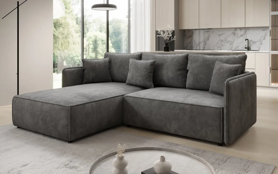 Designer Ecksofa Marlen mit Schlaf- und Klappfunktion in Cord