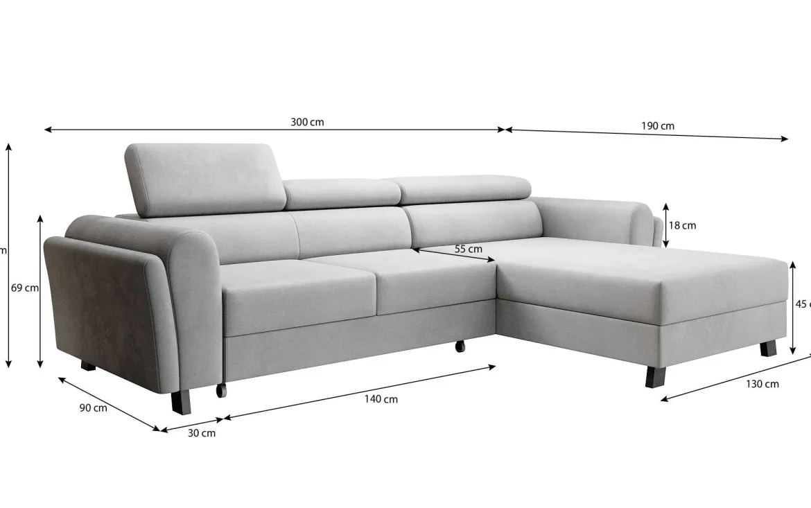 Designer Ecksofa Massimo mit Schlaf- und Klappfunktion