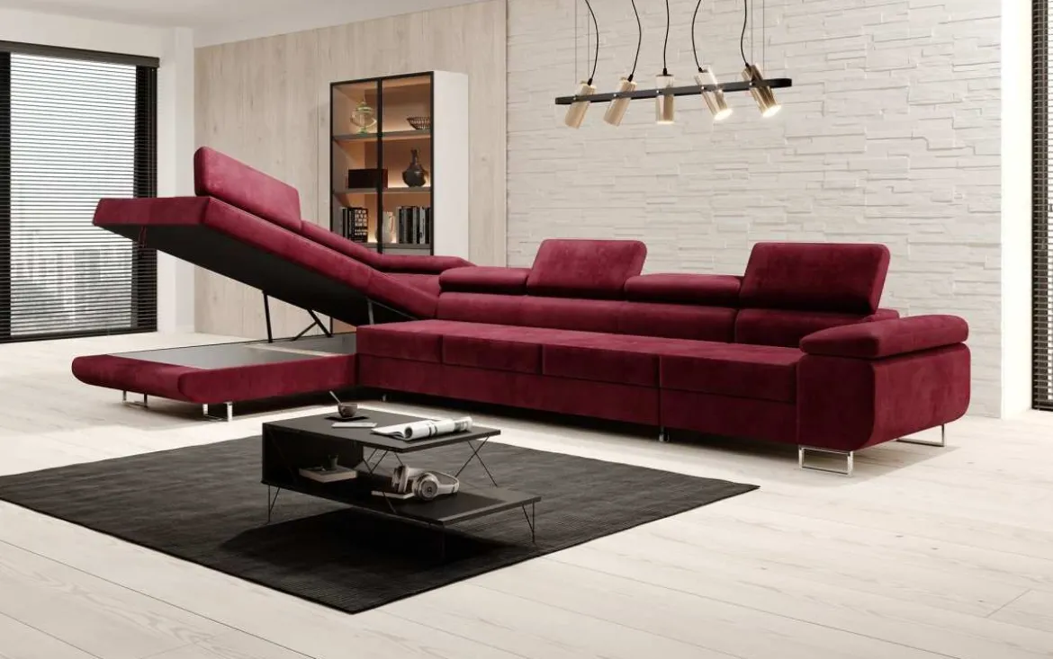 Designer Ecksofa Maxi mit Schlaf - und Klappfunktion in Samt