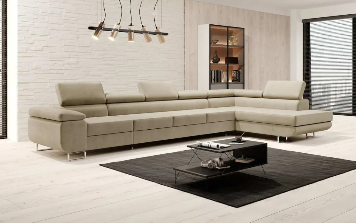 Designer Ecksofa Maxi mit Schlaf - und Klappfunktion in Samt