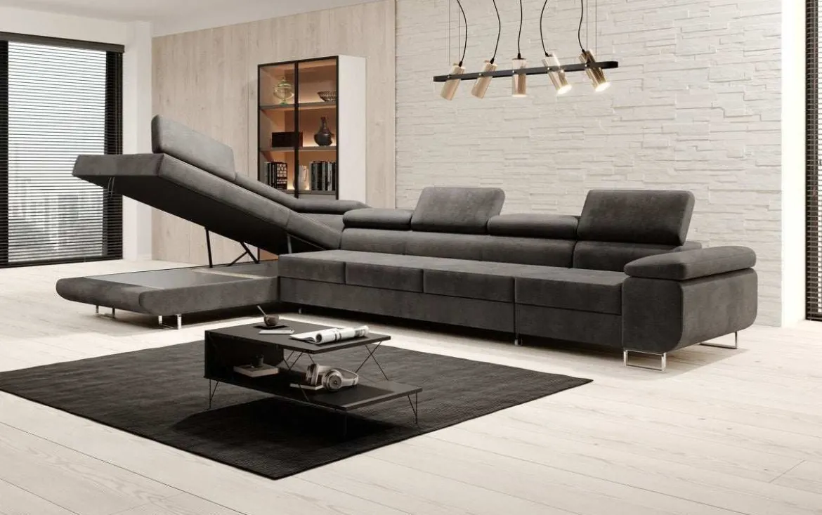 Designer Ecksofa Maxi mit Schlaf - und Klappfunktion in Samt