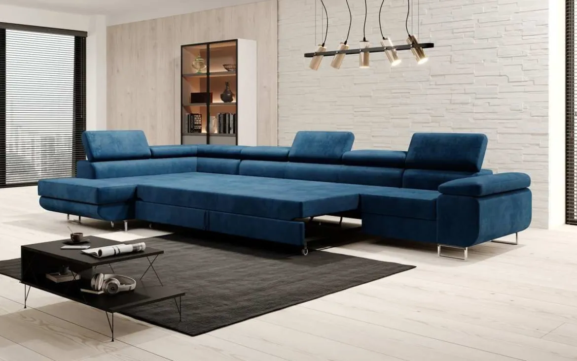 Designer Ecksofa Maxi mit Schlaf - und Klappfunktion in Samt