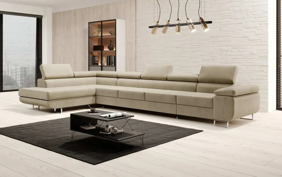 Designer Ecksofa Maxi mit Schlaf - und Klappfunktion in Samt