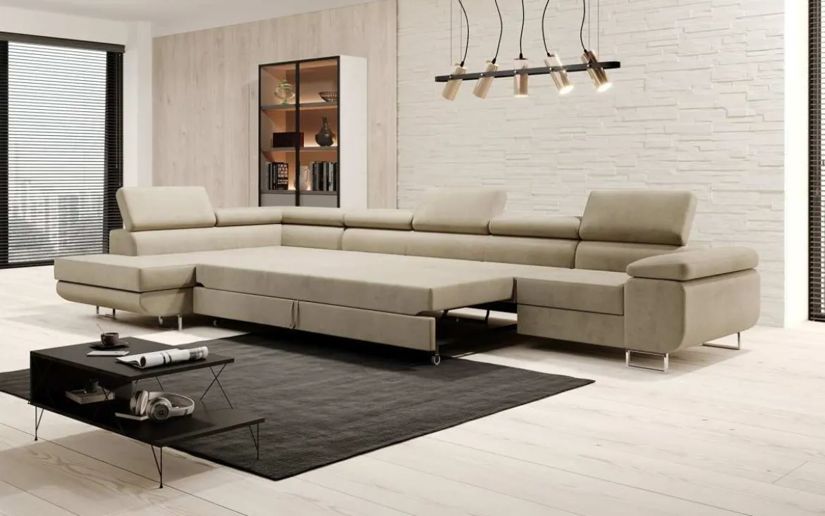 Designer Ecksofa Maxi mit Schlaf - und Klappfunktion in Samt
