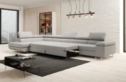 Designer Ecksofa Maxi mit Schlaf - und Klappfunktion in Bouclé