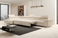 Designer Ecksofa Maxi mit Schlaf - und Klappfunktion in Bouclé