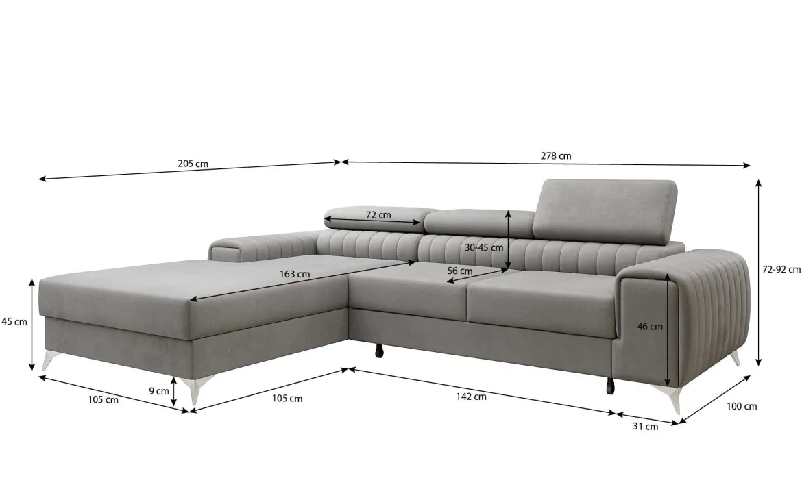 Designer Ecksofa Melinda mit Schlaf- und Klappfunktion