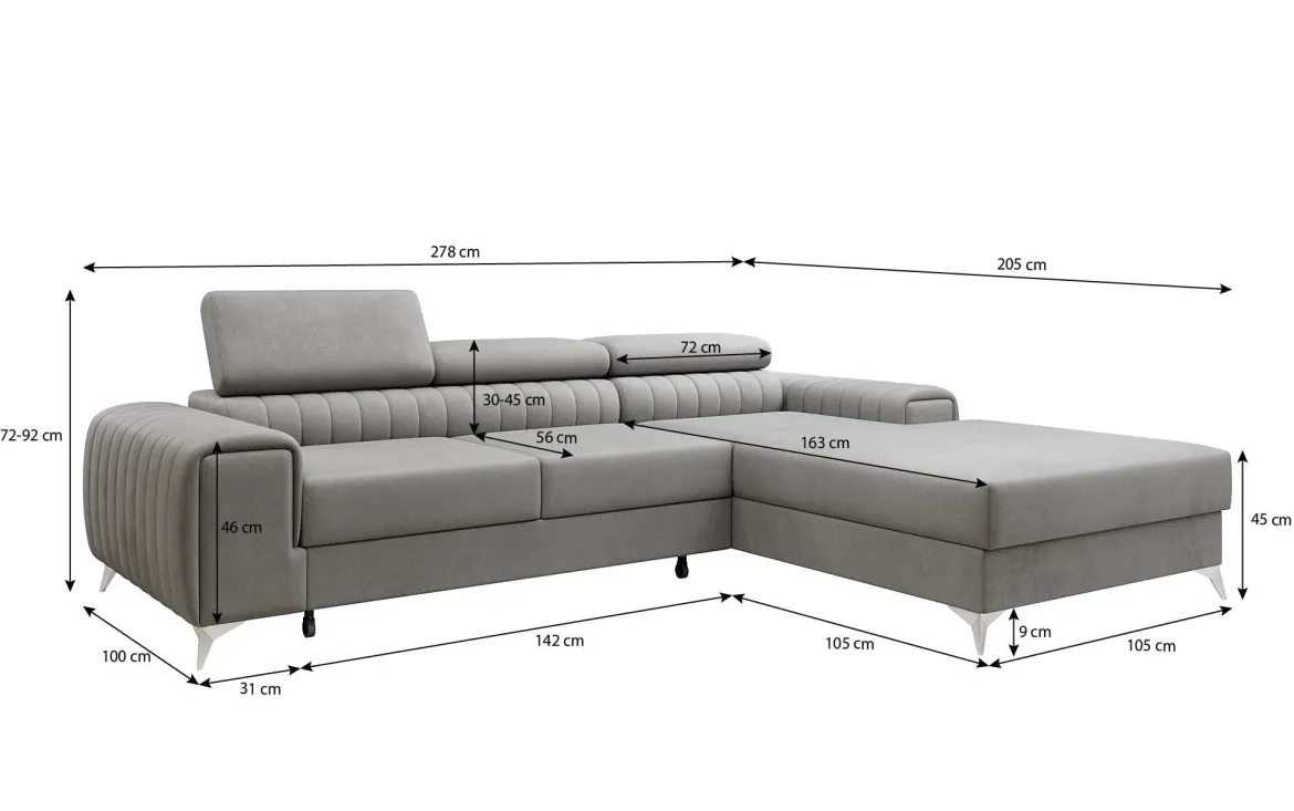 Designer Ecksofa Melinda mit Schlaf- und Klappfunktion
