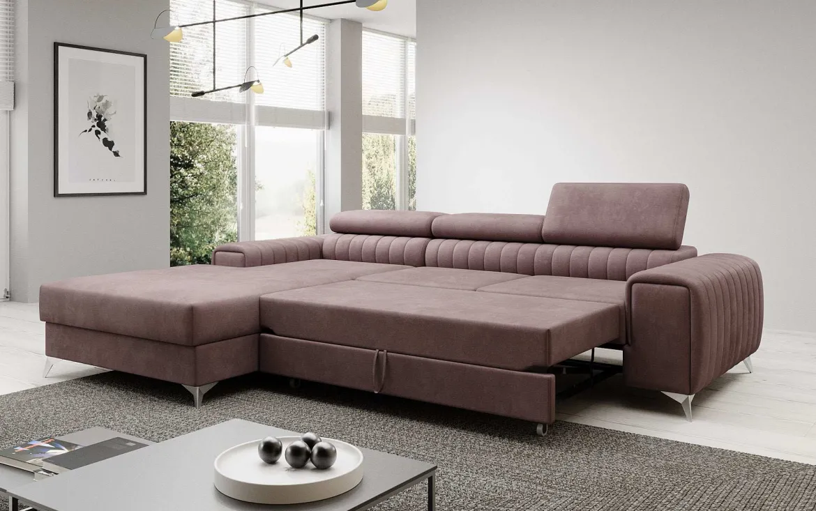 Designer Ecksofa Melinda mit Schlaf- und Klappfunktion