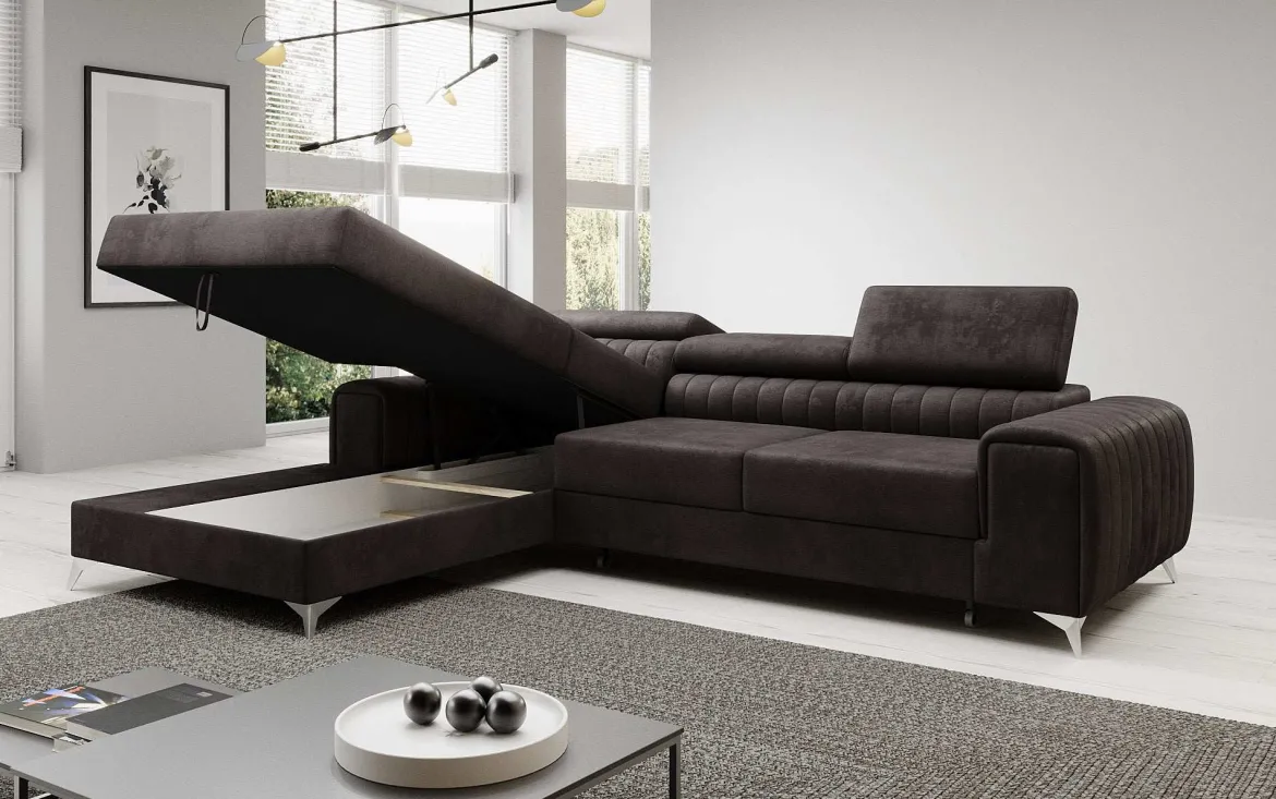 Designer Ecksofa Melinda mit Schlaf- und Klappfunktion
