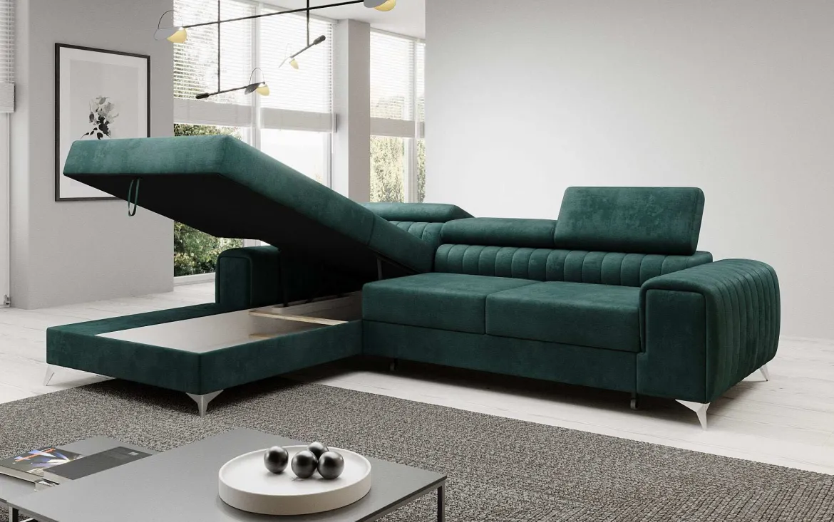 Designer Ecksofa Melinda mit Schlaf- und Klappfunktion