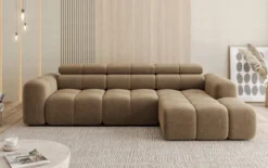 Designer Ecksofa Mia mit elektrischer Sitzerweiterung in Chenille