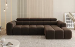 Designer Ecksofa Mia mit elektrischer Sitzerweiterung in Chenille