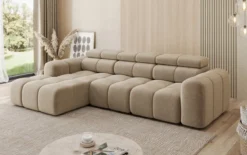 Designer Ecksofa Mia mit elektrischer Sitzerweiterung in Chenille