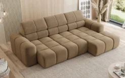 Designer Ecksofa Mia mit elektrischer Sitzerweiterung in Chenille