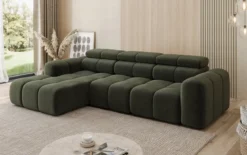 Designer Ecksofa Mia mit elektrischer Sitzerweiterung in Chenille