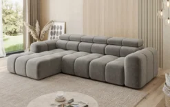 Designer Ecksofa Mia mit elektrischer Sitzerweiterung in Chenille
