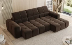 Designer Ecksofa Mia mit elektrischer Sitzerweiterung in Chenille
