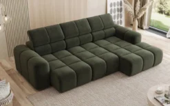 Designer Ecksofa Mia mit elektrischer Sitzerweiterung in Chenille