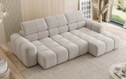 Designer Ecksofa Mia mit elektrischer Sitzerweiterung in Chenille