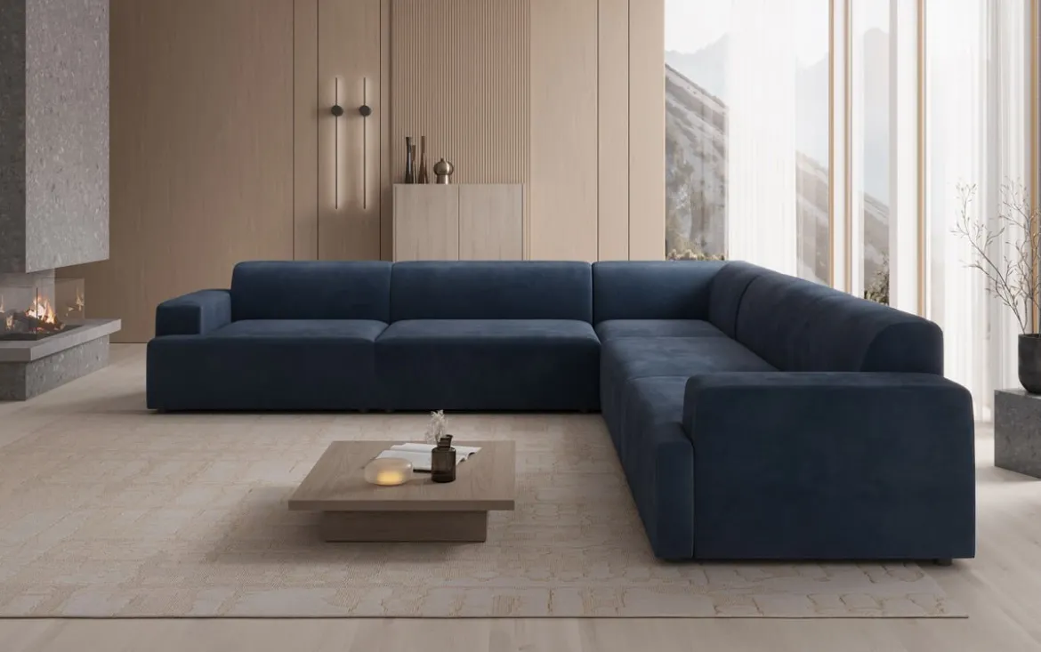 Designer Ecksofa Monza Wohnlandschaft XXL in Samt