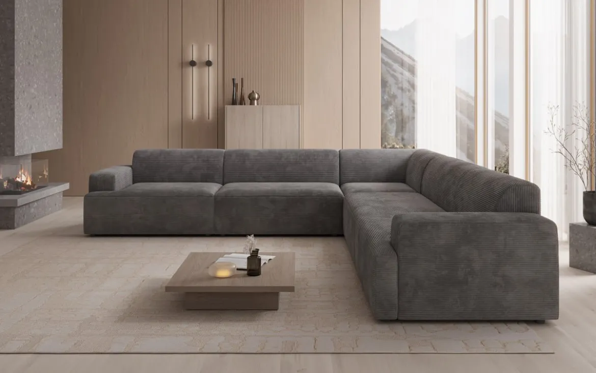Designer Ecksofa Monza Wohnlandschaft XXL in Cord
