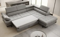 Designer Ecksofa Noelia mit Schlaffunktion und Stauraum in Echtleder