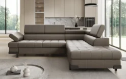 Designer Ecksofa Noelia mit Schlaffunktion und Stauraum in Echtleder