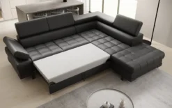 Designer Ecksofa Noelia mit Schlaffunktion und Stauraum in Echtleder