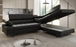 Designer Ecksofa Noelia mit Schlaffunktion und Stauraum in Echtleder